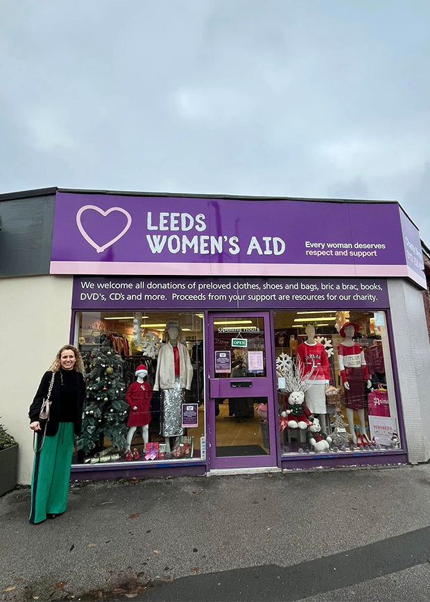 Katie in front of Leeds Women's Aid Store